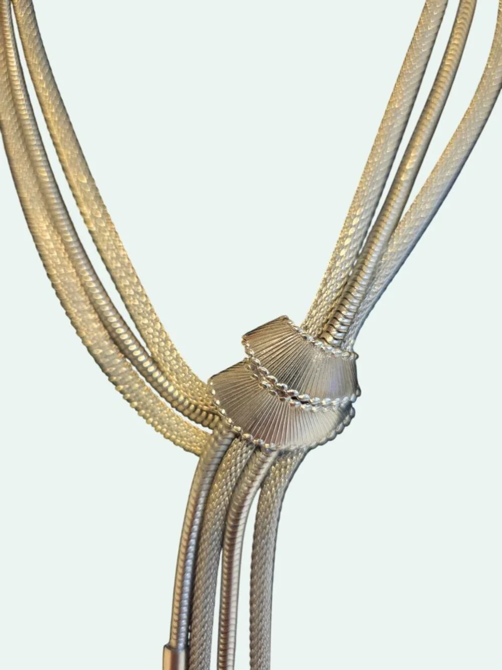Vintage Multi-Strand Lariat Silver Necklace & Clip-On Earrings Set With Tassels